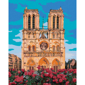 Рисуване по номера Червени цветя в Нотр Дам, Париж, с подрамка, 40х50 см.