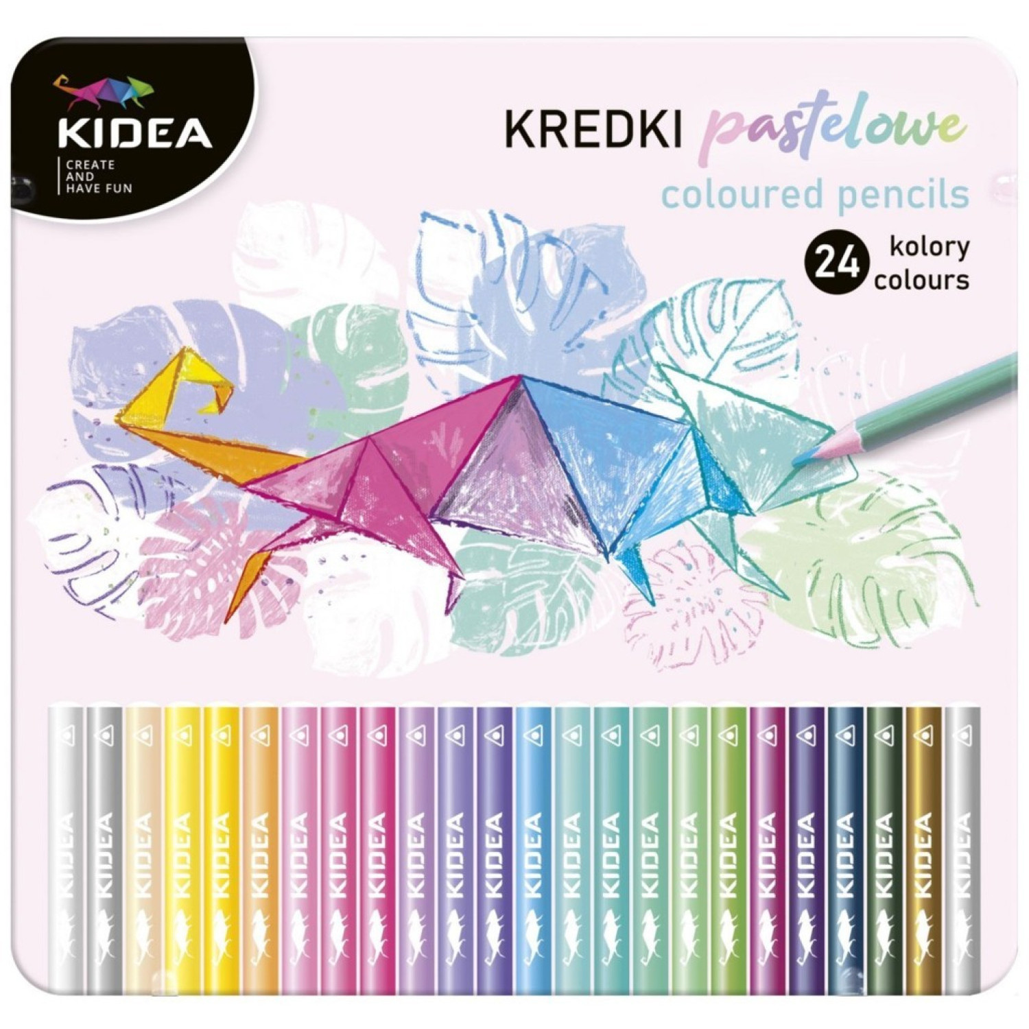 Цветни моливи Kidea, пастелни, метална кутия