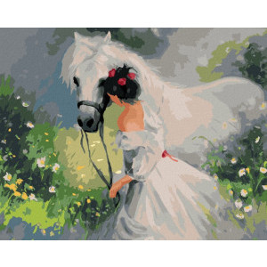 Рисуване по номера Момиче с бял кон, с подрамка, 40х50 см.