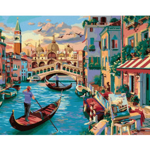 Рисуване по номера Гондоли във Венеция, с подрамка, 40х50 см.