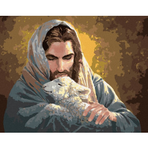 Рисуване по номера Исус и овца (Абрахам Хънтър), с подрамка, 40х50 см.