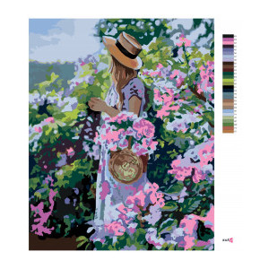 Рисуване по номера Жена с шапка край цветята, с подрамка, 40х50 см.