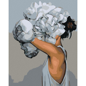 Рисуване по номера Жена с бели божури, с подрамка, 40х50 см.
