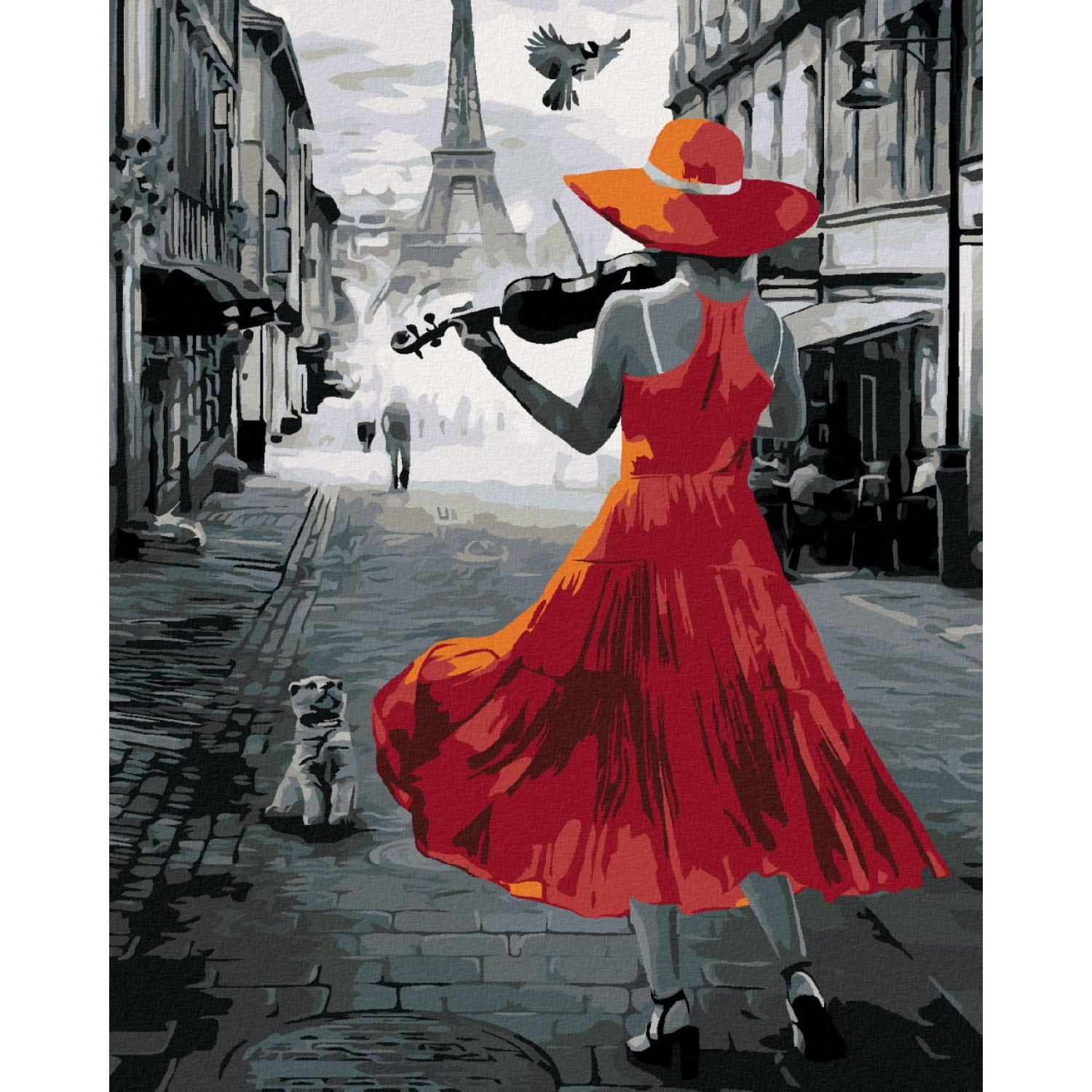Рисуване по номера Свиреща жена на цигулка в Париж, с подрамка, 40х50 см.