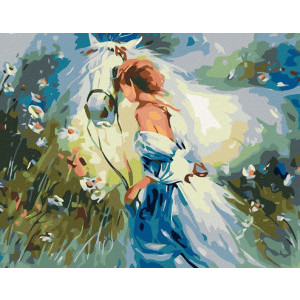 Рисуване по номера Момиче с бял кон, с подрамка, 40х50 см.