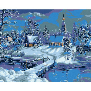 Рисуване по номера Селски зимен пейзаж, с подрамка, 40х50 см.