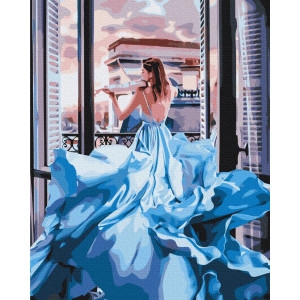 Рисуване по номера Момиче със синя рокля, с подрамка, 40х50 см.