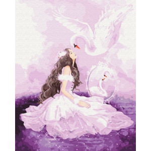Рисуване по номера Момиче с лебед, с подрамка, 40х50 см.