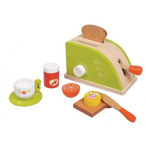 Детски дървен тостер, с продукти за закуска
