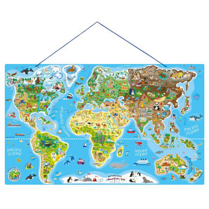 Дървен пъзел с магнитни части, Карта на света, 3 в 1