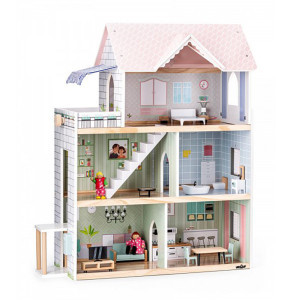 Дървена къща за кукли Моли, с обзавеждане и кукли