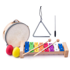 Комплект дървени музикални инструменти, с триъгълник