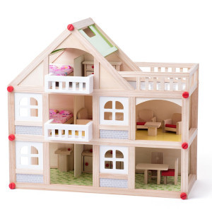 Триетажна дървена къща, Комфорт, с аксесоари и кукли