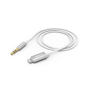 Аудио кабел HAMA, Lightning мъжко - 3.5 mm аудио жак мъжко, 1.0 м, Бял