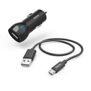 Зарядно за кола Hama с Micro-USB кабел за зареждане, 12 W, 1,0 m, черно
