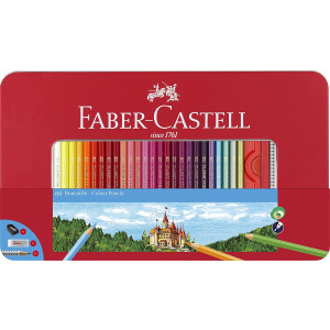 Цветни моливи Faber-Castell, метална кутия, 60 цвята