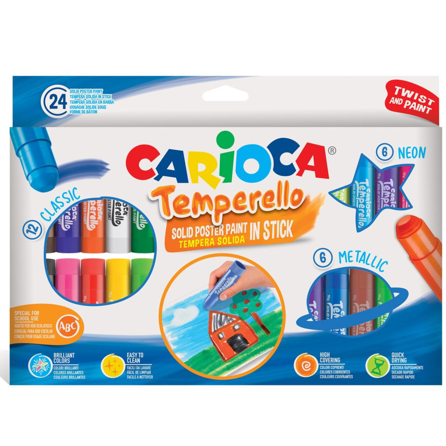 Темперни бои Carioca, стик, 24 цвята