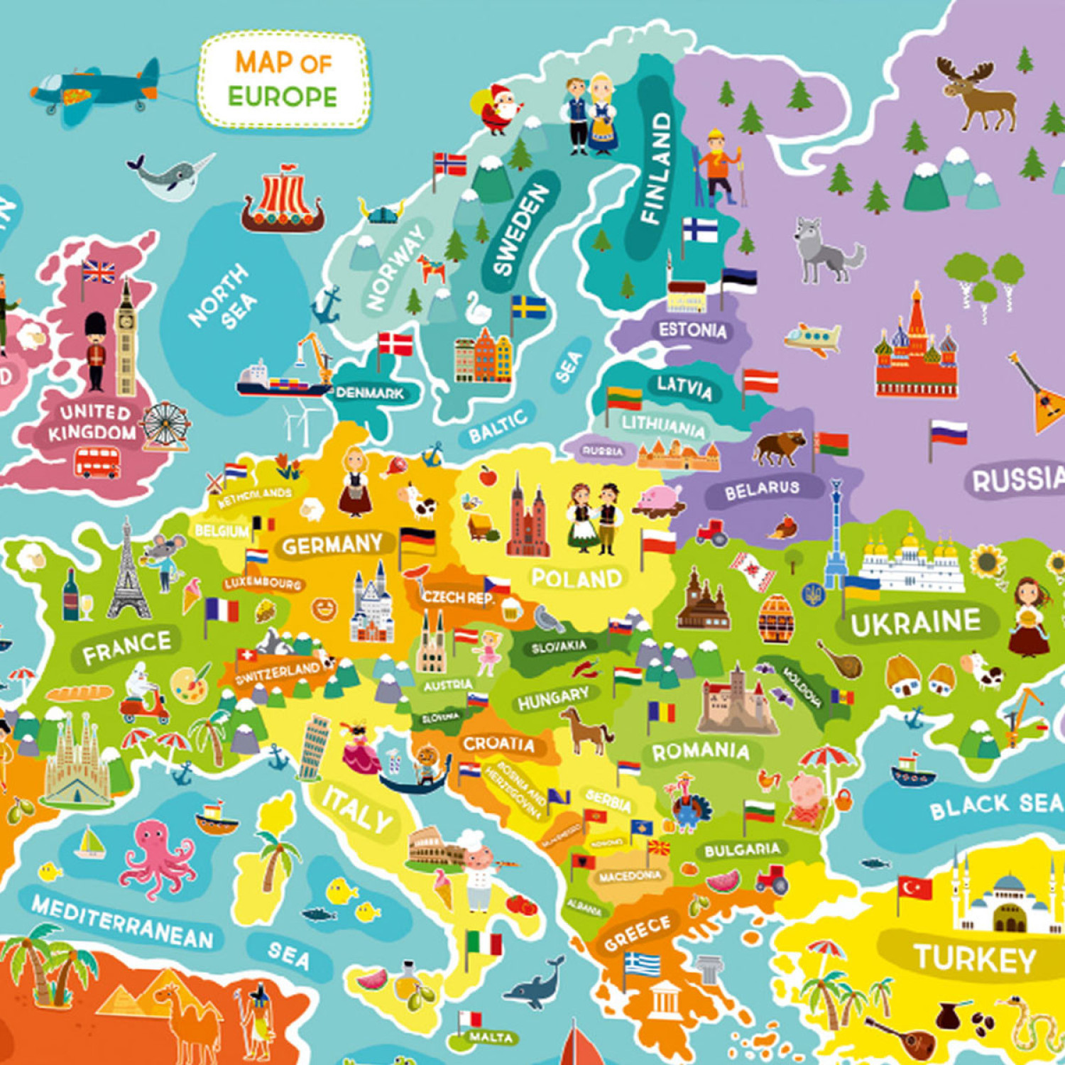 Пъзел Карта на Европа, 100 части, 300124