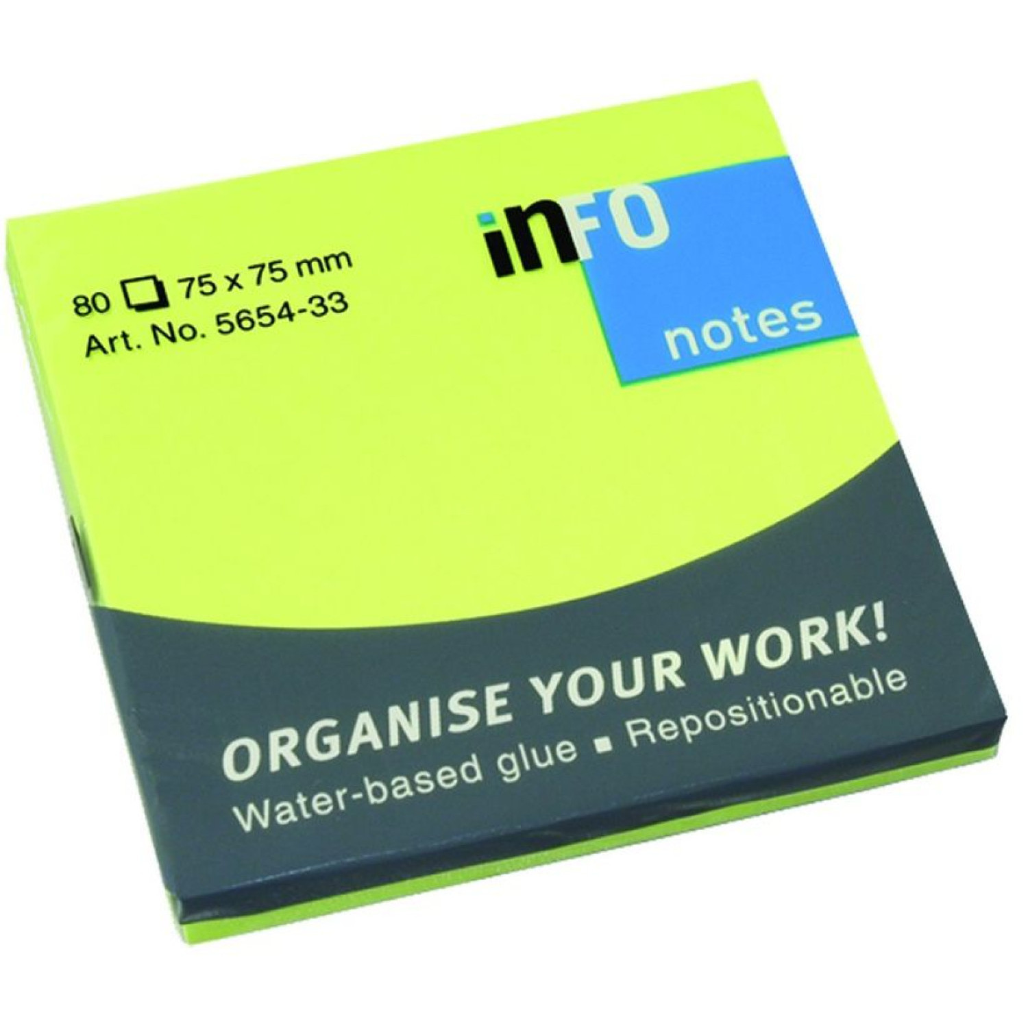 Самозалепващи листчета Info notes 75х75 мм, неон зелено