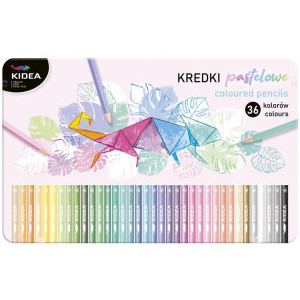 Цветни моливи Kidea, 36 цвята, метална кутия, пастел